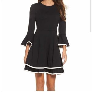 {Eliza J.} Black Bell Sleeve Ruffle Dress